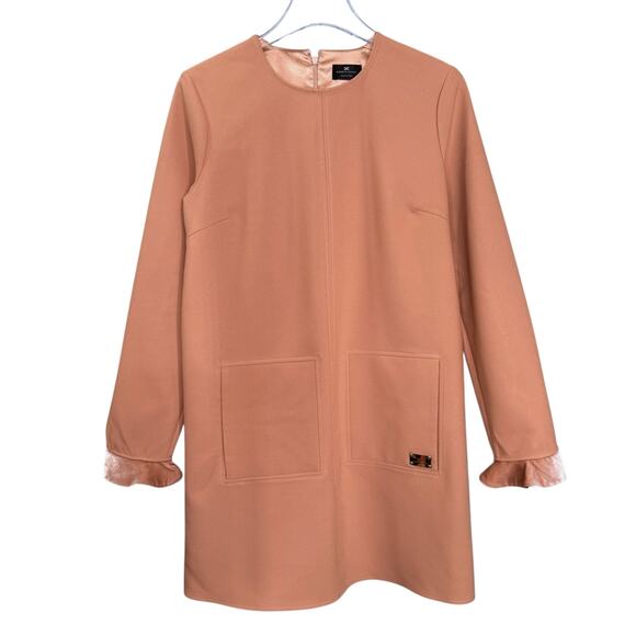 Elisabetta Franchi Size L 44 Abito Dress Mauve Pink Ruffle Trim Statement Sleeve - Picture 2 of 16